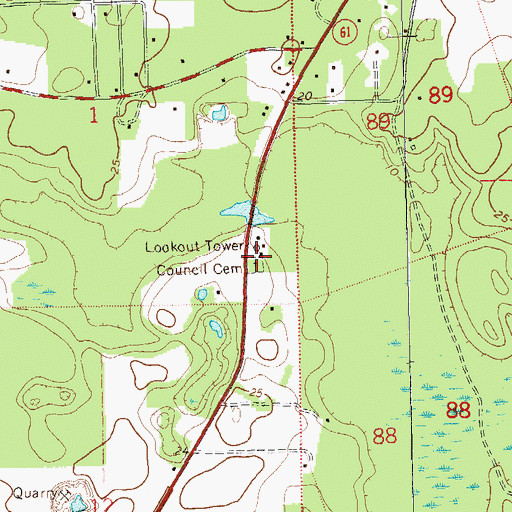 Topographic Map of Council Cemetery, FL