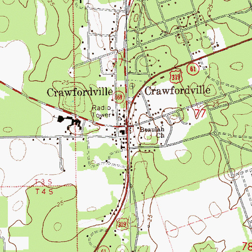 Topographic Map of Crawfordville, FL