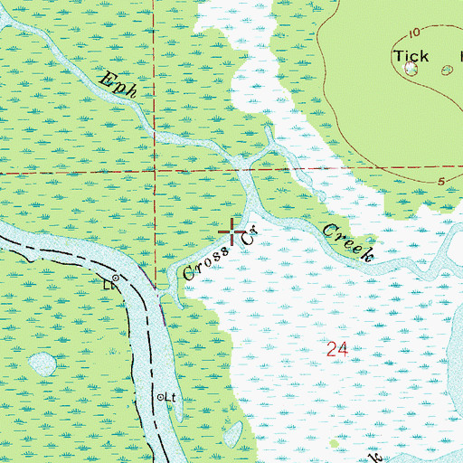 Topographic Map of Cross Creek, FL