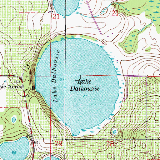 Topographic Map of Lake Dalhousie, FL