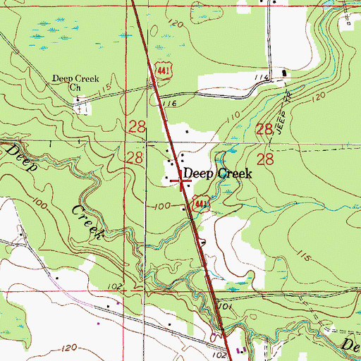 Topographic Map of Deep Creek, FL