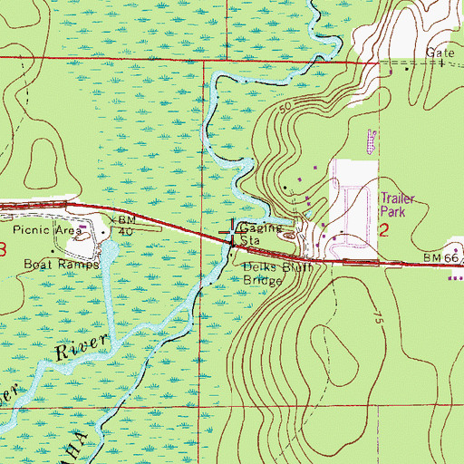 Topographic Map of Delks Bluff Bridge, FL