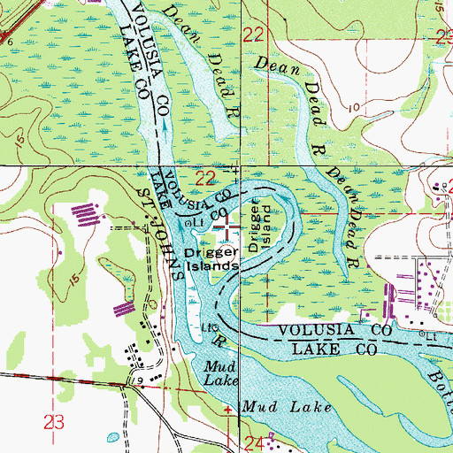 Topographic Map of Drigger Islands, FL