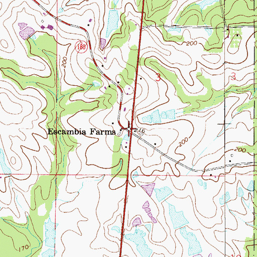 Topographic Map of Escambia Farms, FL