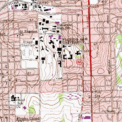 Topographic Map of Florida Agricultural and Mechanical University, FL