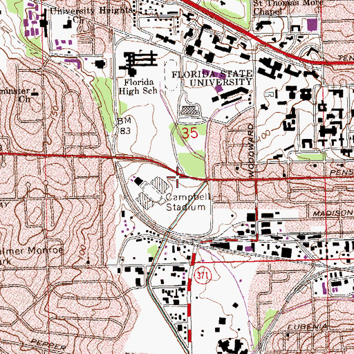 Topographic Map of Florida State University, FL