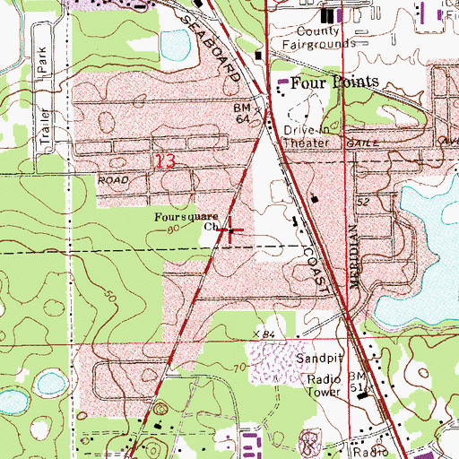 Topographic Map of Foursquare Church, FL