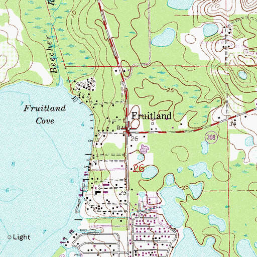 Topographic Map of Fruitland, FL