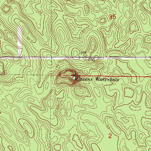Topographic Map of Greens Waterhole, FL