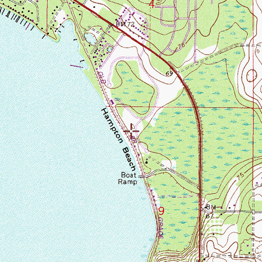 Topographic Map of Hampton Beach, FL