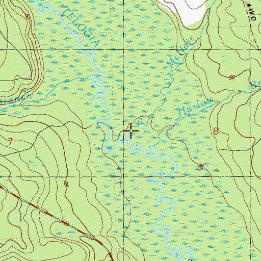 Topographic Map of Harlow Branch, FL