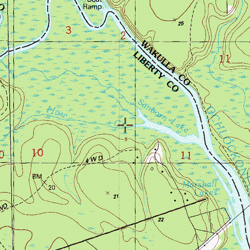 Topographic Map of Haw Creek, FL