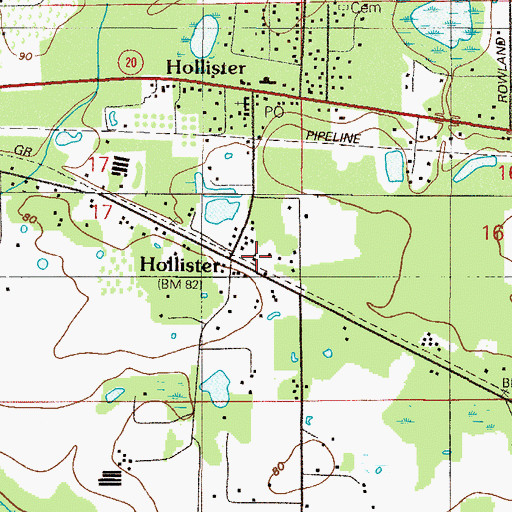 Topographic Map of Hollister, FL