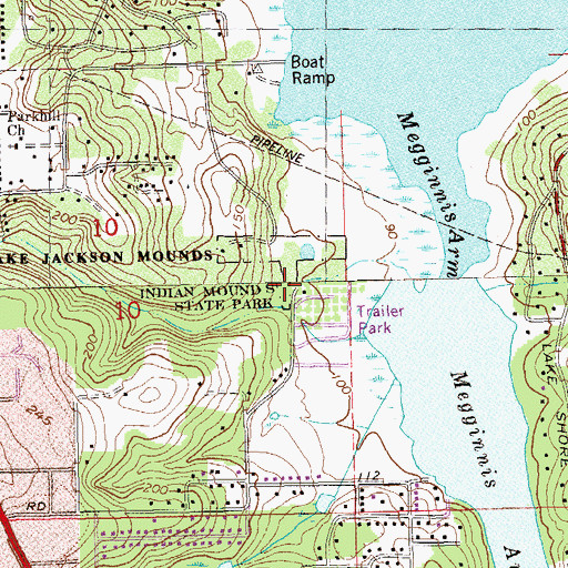 Topographic Map of Lake Jackson Mounds Archaeological State Park, FL