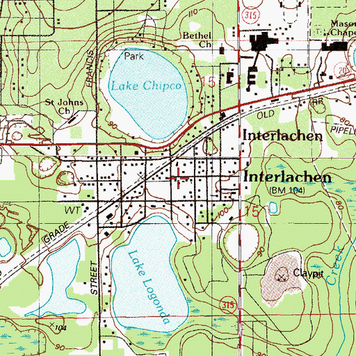 Topographic Map of Interlachen, FL