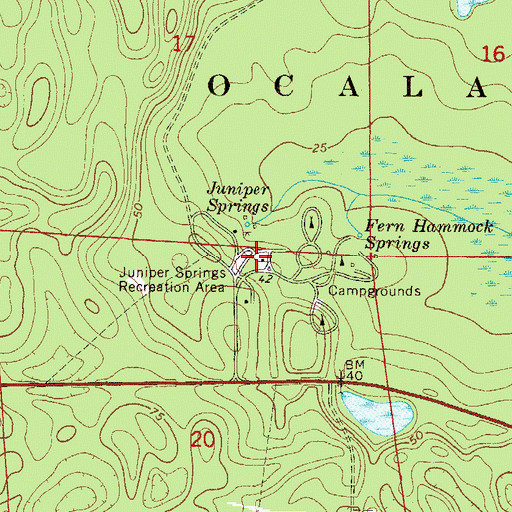Topographic Map of Juniper Springs Recreation Area, FL