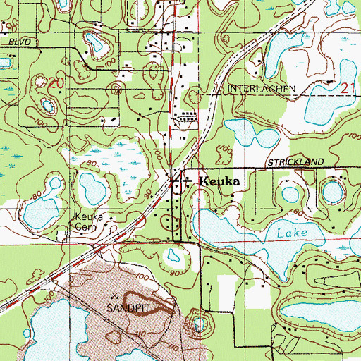 Topographic Map of Keuka, FL
