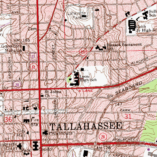 Topographic Map of Leon High School, FL