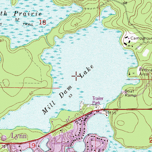 Topographic Map of Mill Dam Lake, FL