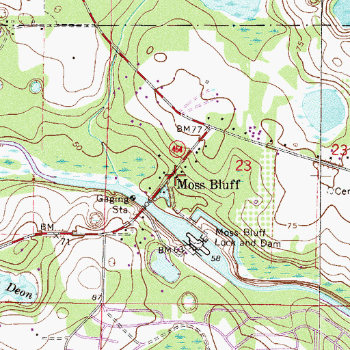 Topographic Map of Moss Bluff, FL