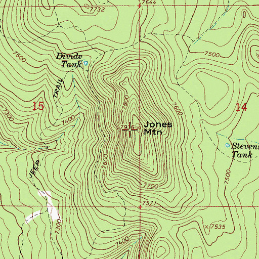 Topographic Map of Jones Mountain, AZ
