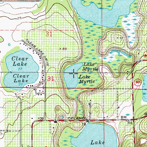 Topographic Map of Lake Myrtle, FL