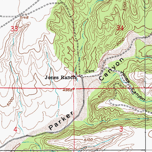 Topographic Map of Jones Ranch, AZ