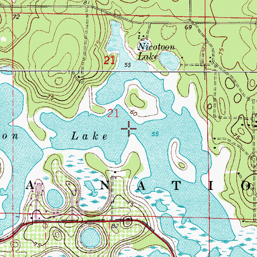 Topographic Map of Nicotoon Lake, FL