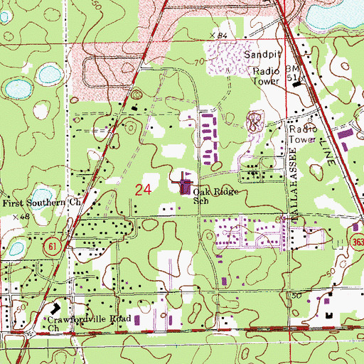 Topographic Map of Oak Ridge School, FL