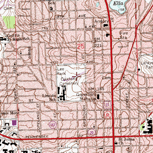 Topographic Map of Oakland Cemetery, FL