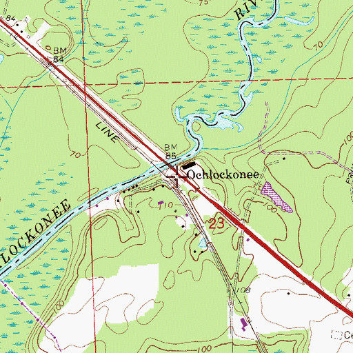 Topographic Map of Ochlockonee, FL