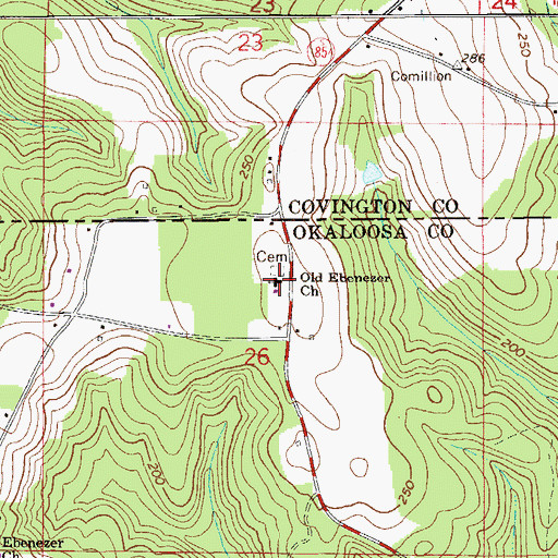 Topographic Map of Old Ebenezer Church, FL