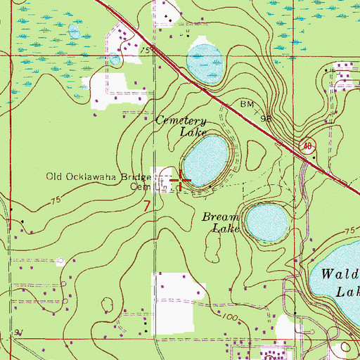 Topographic Map of Waldena Cemetery, FL
