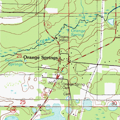 Topographic Map of Orange Springs, FL