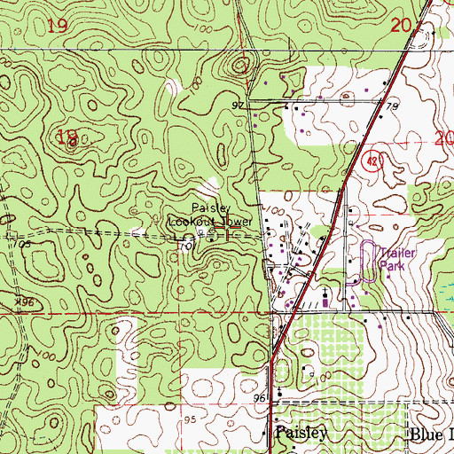 Topographic Map of Paisley Lookout Tower, FL