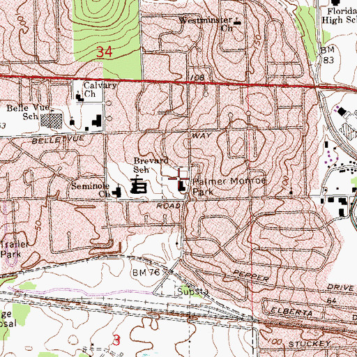 Topographic Map of Palmer Monroe Park, FL