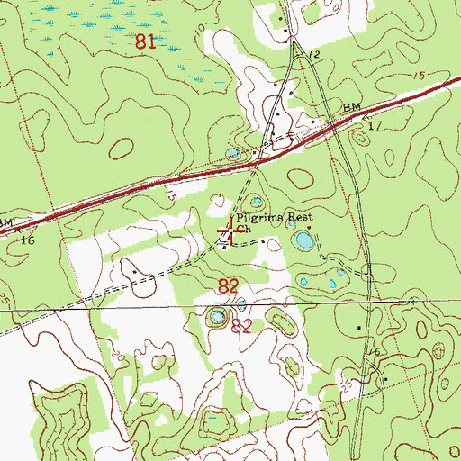 Topographic Map of Pilgrims Rest Church, FL