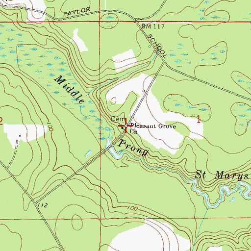 Topographic Map of Pleasant Grove Church, FL