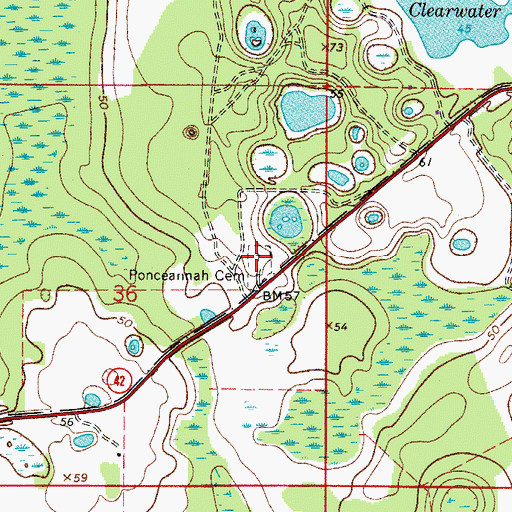 Topographic Map of Ponceannah Cemetery, FL