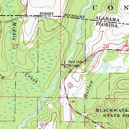 Topographic Map of Red Oak Bridge, FL