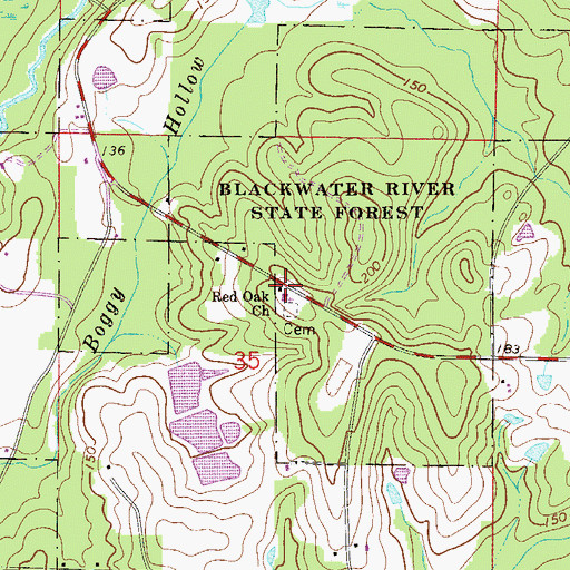 Topographic Map of Red Oak Church, FL