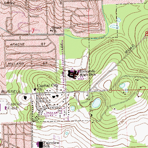 Topographic Map of Rickards High School, FL