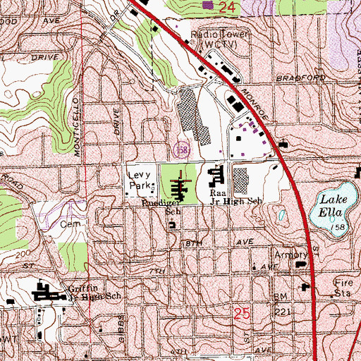 Topographic Map of Lillian Ruediger Elementary School, FL