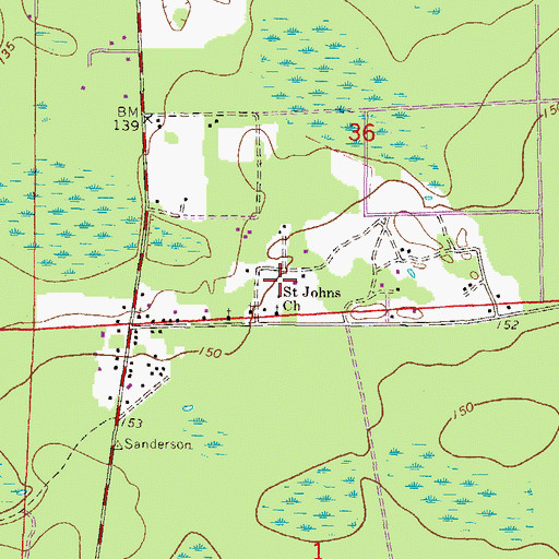 Topographic Map of Saint Johns Church, FL