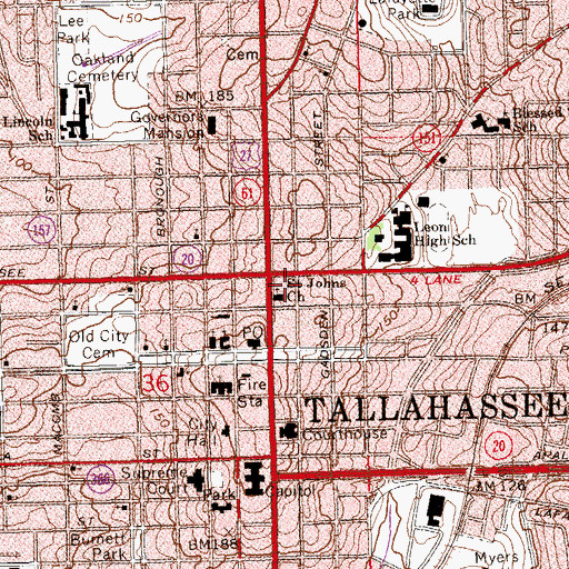 Topographic Map of Saint Johns Church, FL