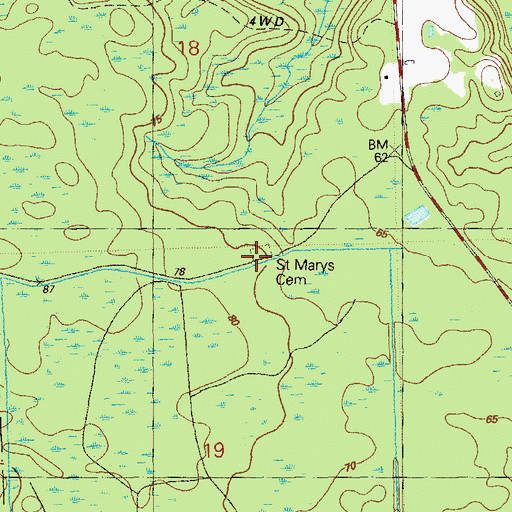 Topographic Map of Saint Marys Cemetery, FL