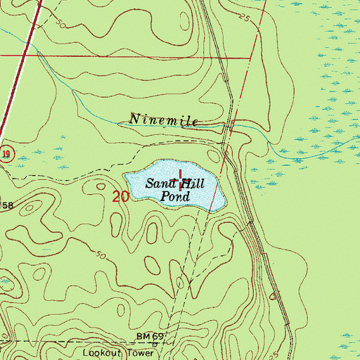 Topographic Map of Sand Hill Pond, FL