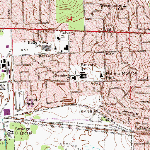 Topographic Map of Seminole Church, FL