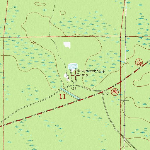 Topographic Map of Seventeenmile Camp, FL
