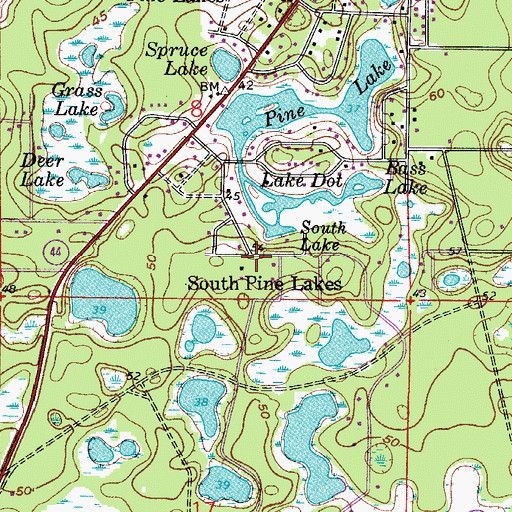 Topographic Map of South Pine Lakes, FL